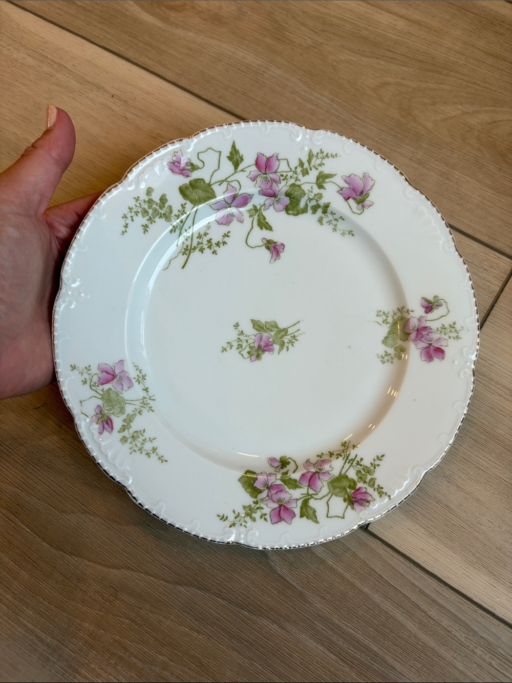 Vintage glassware Cream Scalloped Ceramic Bowl and floral plate (2 items total)